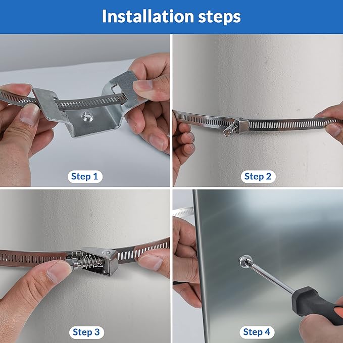 Adjustable Sign Mounting Bracket for Larger Diameter Poles,4 to 15" Metal Street Sign Mounting Bracket Hardware,Propane/Expansion Tank Brackets for Water Heater, 4 Pole Brackets with 4 Straps