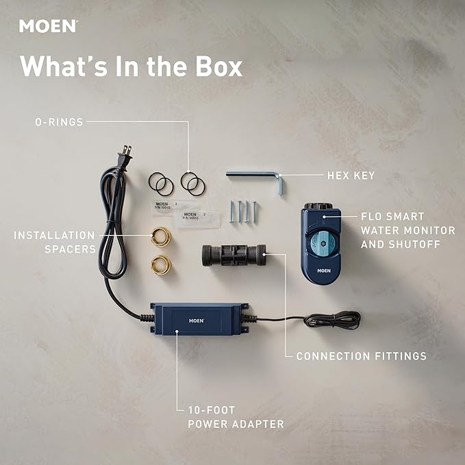Moen Flo Smart Water Monitor and Automatic Shutoff Sensor, Wi-Fi Water Leak Detector for 3/4-Inch Diameter Pipe, 900-001