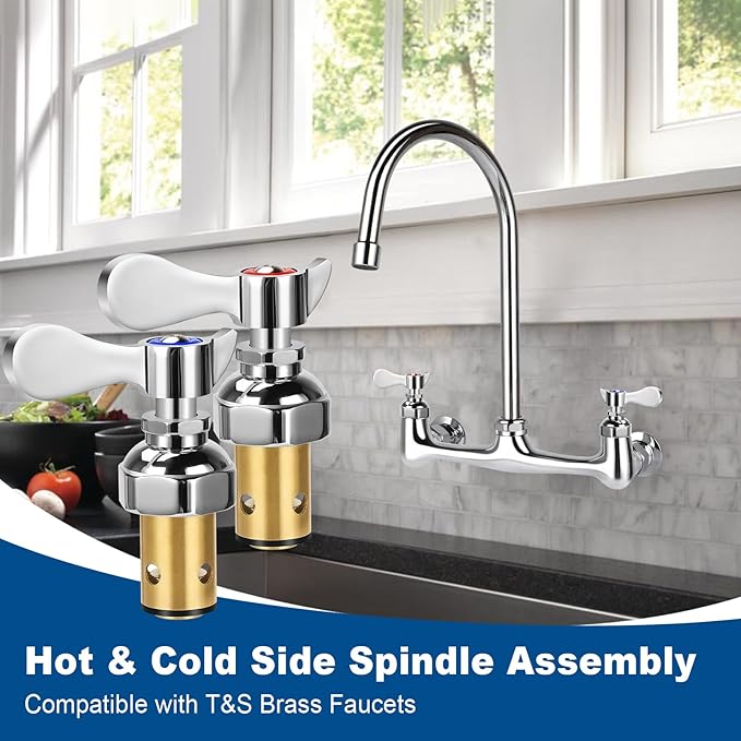 Brass Spindle Assembly for Commercial Faucet Valve Spool Replacement Hot Cold Side Handle Stem Assembly Cartridge Fit Kitchen Restaurant (1 Pair)