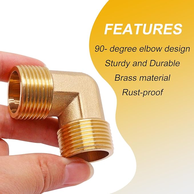 2pcs Brass Pipe Fitting 90 Degree Elbow 3/4" NPT Male to 3/4" NPT Male Pipe Fittings
