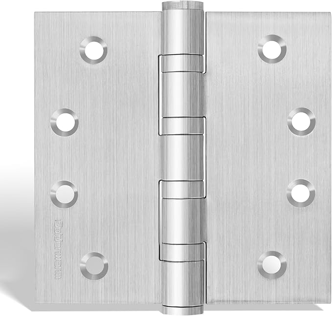 goldenwarm 3 Pack 4 x 4 Inch Ball Bearing Door Hinges Heavy Duty Stainless Steel Exterior Door Hinges with Square Corners, Brushed Nickel, Smooth & Quiet with Non-Removable Pin