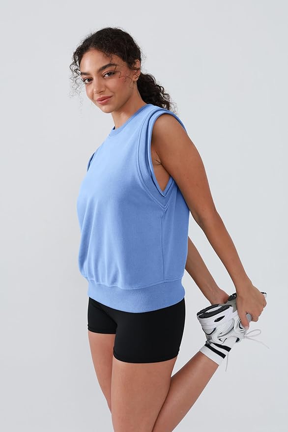 Workout Tank Tops Woman Crew Neck Athletic Tops Cotton Sweatshirt Loose Fit Muscle Tanks Runnning Gym Sports Shirt
