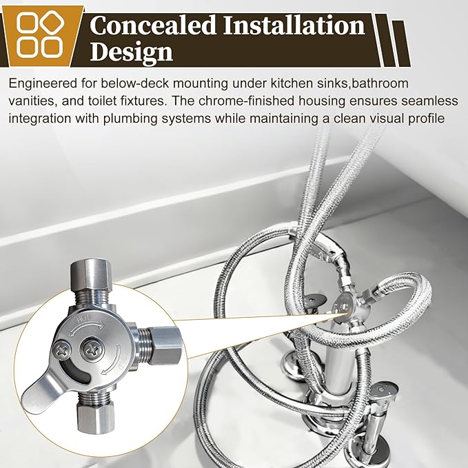 3 PCS Below Deck Mixing Valve, Manual Water Mixing Valve Hot Cold Water Mixer with 3/8"Inch Inlets and Outlet, Compression Sleeve and Nuts Included