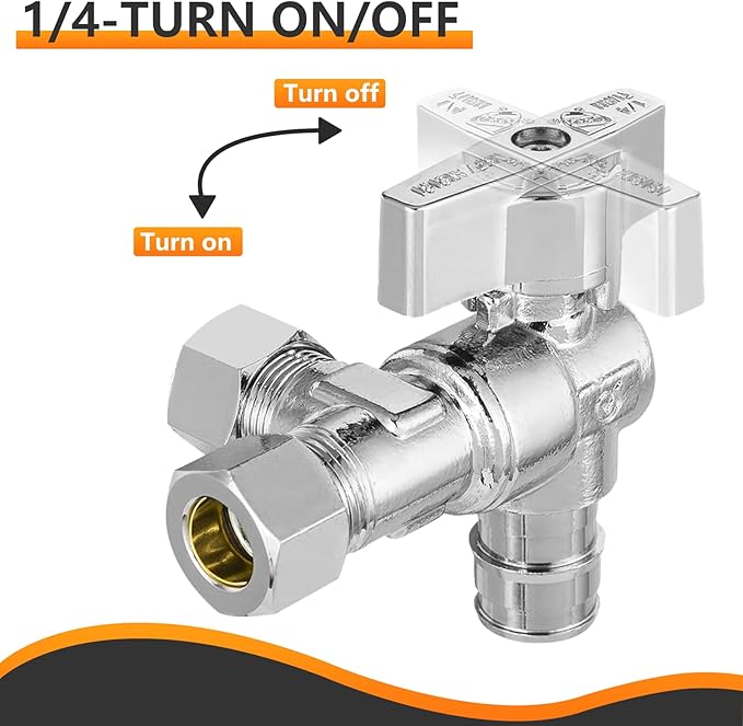2-PCs HeSun PEX Expansion Inlet Angle Stop Valve, Quarter-Turn 1/2" PEX-A x 3/8" OD x 3/8" OD Compression, Dual Compression Outlet Shut Off Valve, Chrome Plated Brass, ASTM F1960(VALVE203)