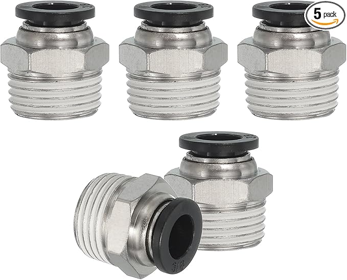 MECCANIXITY 5 Pcs NPT Push to Connect Air Fittings, Male Straight 3/8" Tube OD x 1/2" NPT Thread Air Quick Connector Coupling Adapter for Gas Hose Pneumatic Tools, Black