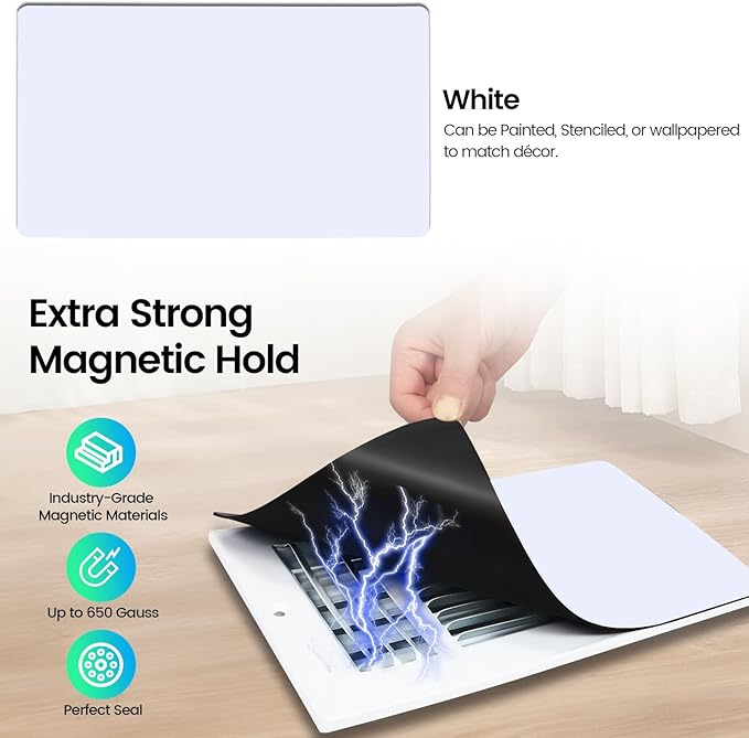 Magnetic Vent Covers, Extra Strong Magnets, White 8" x 12" (3 Pack) Ultra Thick 60mil, Complete Seal, Air Vent Covers for Home Floor, Ceiling, Wall Registers, HVAC, AC, RV, and Heater Vents