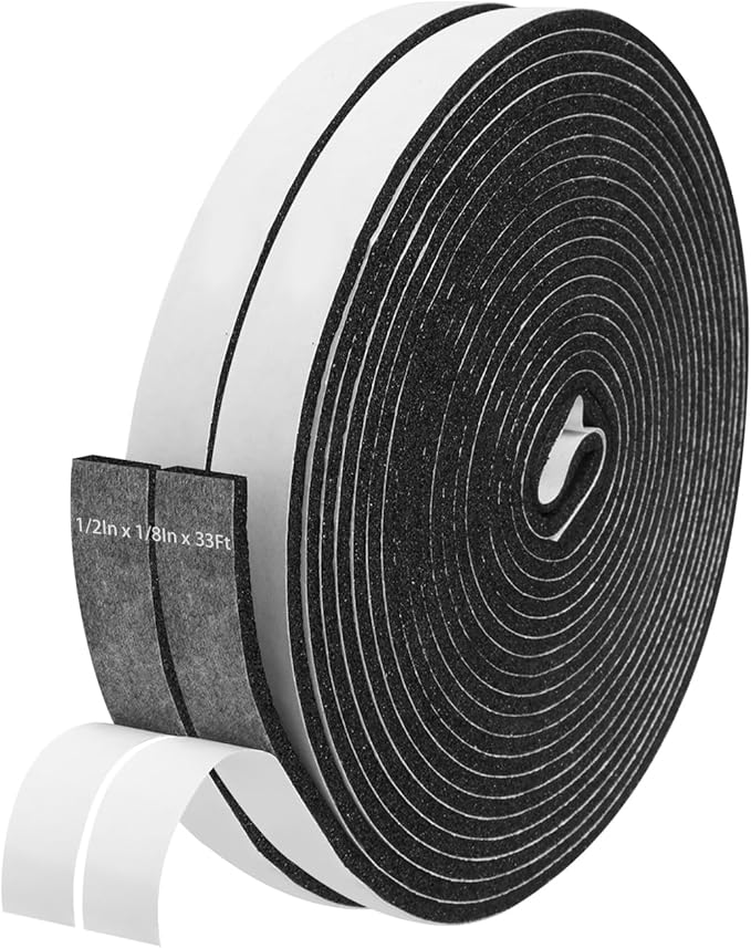 Storystore Foam Insulation Tape Self Adhesive, 1/2In x 1/8In x 33Ft Weather Stripping for Doors and Windows, Sound Proof Soundproofing Door Seal, Weatherstrip, Air Conditioning Seal Strip