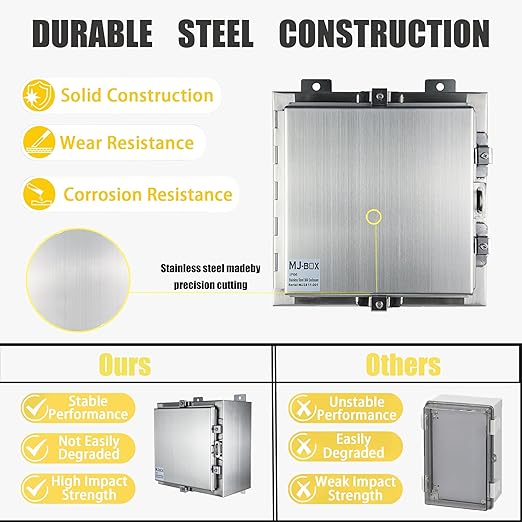 MJ-Box Steel Electrical Enclosure Box 12 x 12 x 8 304 Stainless Steel Explosion Proof Electrical Box IP66 Waterproof & Dustproof Outdoor/Indoor NEMA 4X Stainless Steel Enclosure