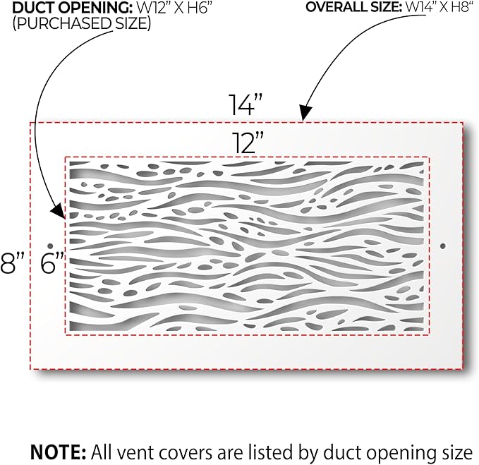 SABA Home Decor White Air Vent Cover - Acrylic Plexiglass 6" x 12" Duct Opening (8" x 14" Overall) Return Grille Decorative Covers for Walls & Ceilings NOT for Floor USE, Waves, Screws Installtion