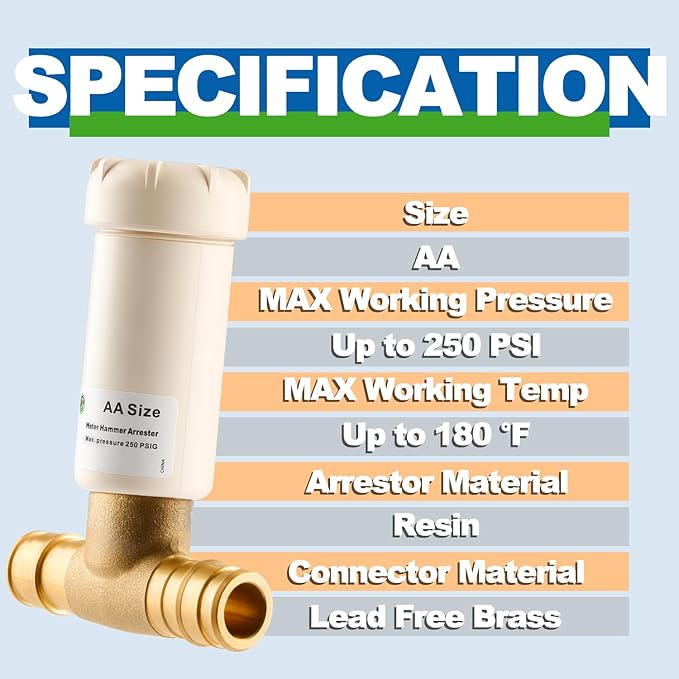 2Pcs Resin Water Hammer Arrestor, 1/2 Inch Pex-A Expansion Tee Hammer Arrestor For Potable Water Plumbing Application, F1960 Tee Connection