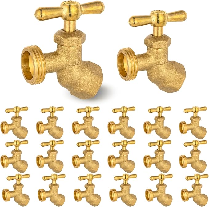 HeSun 20-Pack Brass No-Kink Hose Bibb Valve, 1/2" FIP Inlet x 3/4" MHT Outlet, Garden Hose Faucet/Valve(BIBCOCK008-20)