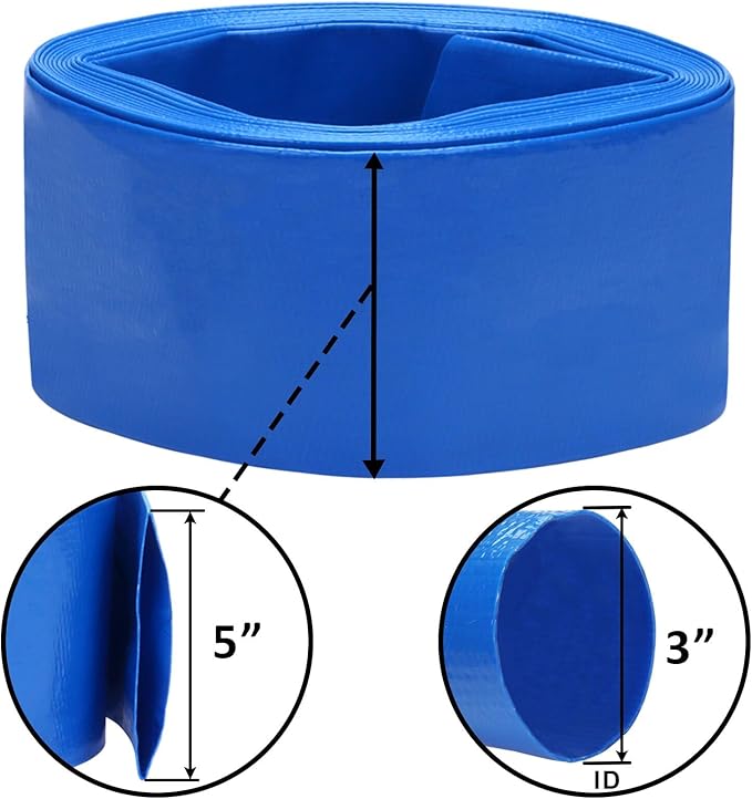 Lay-Flat Pool Backwash Hose - 3" x 25Ft Reinforced Heavy Duty PVC Discharge Hose Weather-Proof Vinyl Pool Drain Hose for Water Transfer with 2 clamps