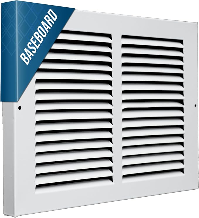 Fits 12x8 Duct Opening | Steel Baseboard Return Air Grille by Handua | Vent Cover Grill | 7/8" Margin Turnback [Depth] to Fit Baseboard | White | Outer Dimensions: 13.75"W X 9.75 "H