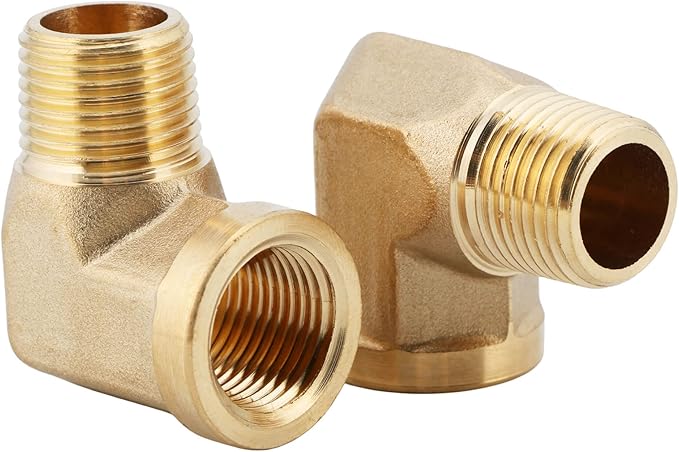U.S. Solid 2pcs 90 Degree Barstock Street Elbow Brass Pipe Fitting 3/8" NPT Male Pipe to 3/8" NPT Female