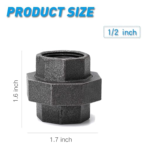 1/2" Industrial Malleable Cast Iron Union, Home TZH 4 Pack 1/2" Female Pipe Fitting Union for Industrial Vintage Style DIY Project/Furniture/Shelving Decoration (4, 1/2")