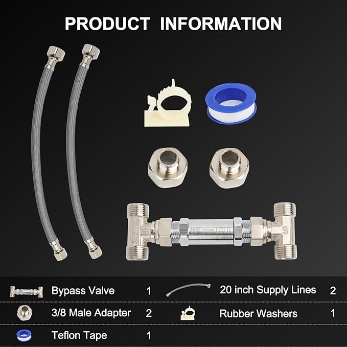 304 Stainless Steel Replacement Sensor Valve Kit for Hot Water Recirculating Pump System - Includes Valve, 2x 20-inch PEX Supply Lines, Adaptors & Teflon Tape - Potable Water