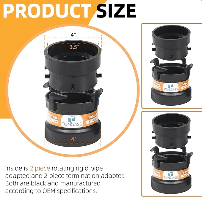 TonGass (2 x Combo Pack) RV Sewer Hose Fitting Adapter to PVC, RV Sewer Connection & RV Sewer Termination Adapter - 3" Hub x Bayonet Hooks with Thread Seal Tape