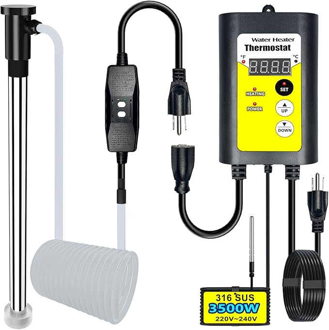 240V | 3500W Heater for Above Ground Pool & Immersion Water Heater for Bathtub - Submersible Pool Heater fit Above Ground, Inground, Baptismal, Baptistry, Inflatable Pool Warmer