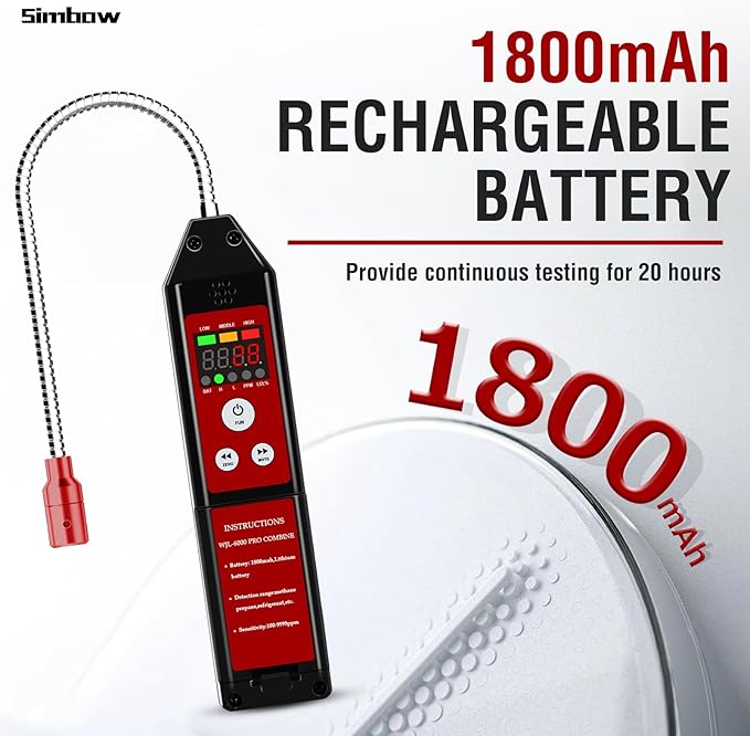 Refrigerant Leak Detector, WJL-6000 PRO HVAC Freon Leak Detector Halogen Freon Sniffer Rechargeable Air Conditioning Detection for CFCs, HCFCs, HFCs, HFOs, HCs