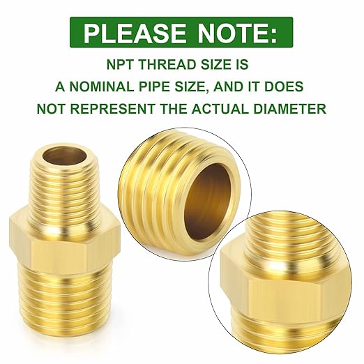 TAISHER 5PCS Brass Pipe Fitting, Reducer Adapter, Hex Nipple, 1/2-Inch Male Pipe x 3/8-Inch Male Pipe