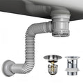 Bathroom Sink Drain Kit with Flexible Expandable Pipe: Odor-Free & Backflow-Preventing, Space-Saving Design without a P-trap, For 1-1/4'' & 1-1/2'' Drain Hole (Chrome, With Overflow)