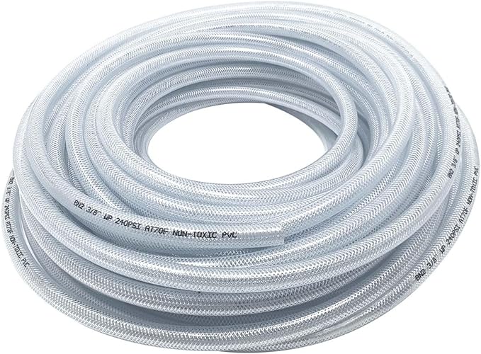 Gloxco Clear Braided PVC Tubing, Food Grade, Heavy Duty Reinforced Hose, 1/4" ID, 100 Ft Length