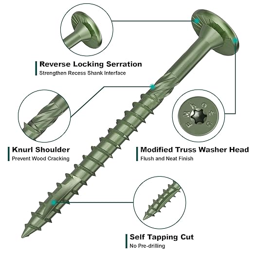 #14 Heavy-Duty Wood Screws, Star Drive Deck Screws, Rust Resistant Timber Screws for Timber/Log/Landscaping Wood (2-7/8 Inch,100Pcs,Green)