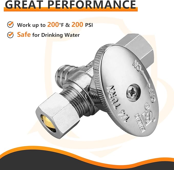50-PCs HeSun Dual Compression Outlet Angle Stop Valve, 1/2" PEX-B x 3/8" OD Comp x 3/8" OD Comp, 1/4-Turn Shut Off Valve for Bathroom, ASTM F1807(VALVE125-50)