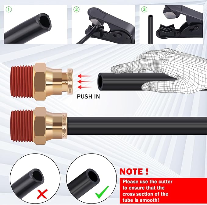 CheeMuii 50FT 1/4 DOT Air Line with 10 Pcs Brass Fittings Kit for Air Bags Suspension