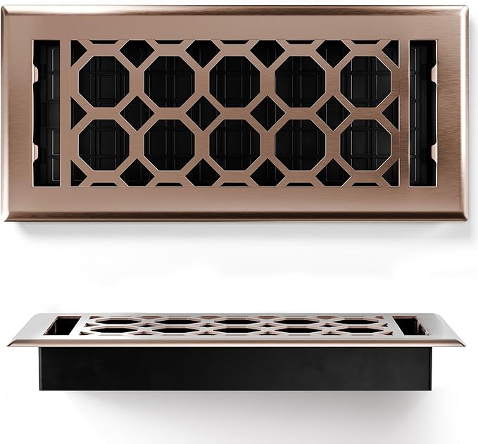 Floor Register 4x10 Vent Cover – 2 Pack – Heavy-Duty Steel, Rustproof & Walkable Grates, Drop-in Install, Adjustable Air Supply Switch - Decorative Honeycomb Design, Satin Bronze