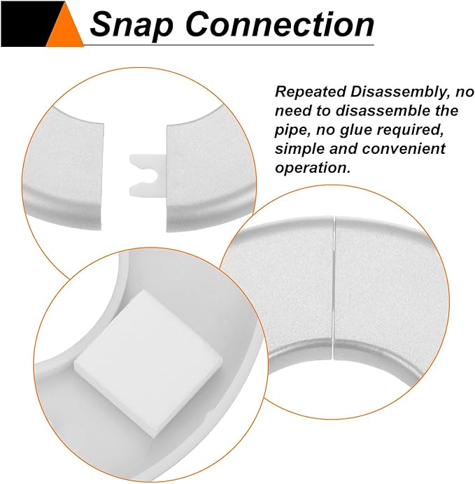 HARFINGTON 4pcs Wall Split Flange 22.5mm/0.9" Self-Adhesive Plumbing Cover Plates ABS Plastic Round Escutcheon Plate Buckle Design for Water Pipe Bathroom Kitchen Decoration, Silver Tone