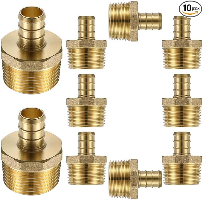 (10 Pack) Lidertik 3/4 NPT to 1/2 PEX Fittings Adapter, 1/2" PEX F1807 to 3/4" NPT Male Threaded Adapter Brass