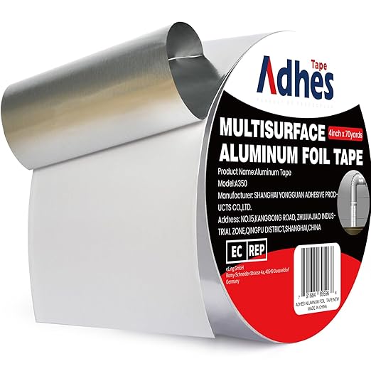 ADHES Heavy Duty Aluminum Foil Tape 4 Inch x 210 Feet(70 Yards) – Heat Resistant & Waterproof Silver Duct Tape – High-Temperature HVAC Tape for Ductwork, Sealing, Insulation, and Repairs