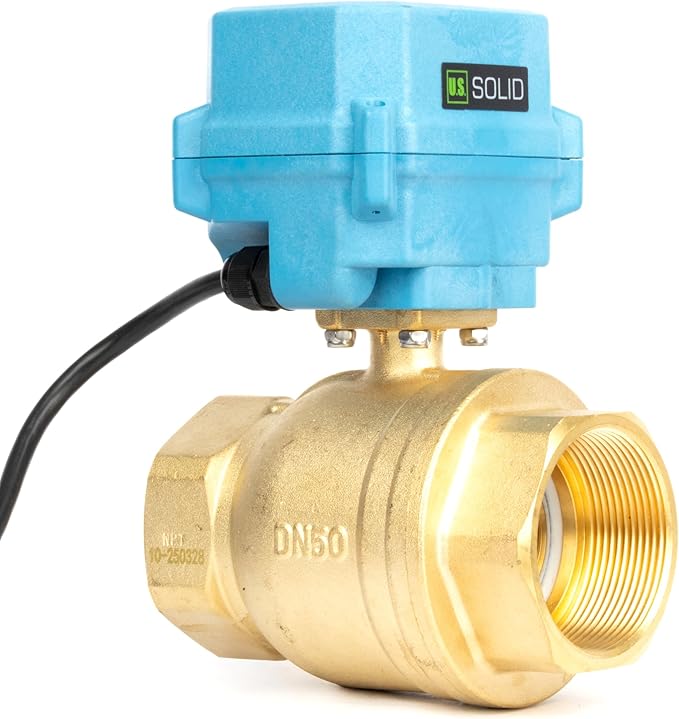 U.S. Solid 2" Motorized Ball Valve with US Plug 110VAC Brass Electrical Ball Valve, IP67, Manual Override, Direction Display Auto Return, Normally Closed, IP67