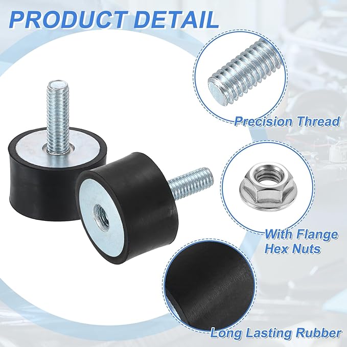 uxcell M6 Rubber Mounts, 2Pcs 24x15mm(DxH) Rubber Cylindrical Anti Vibration Isolator Shock Absorber with Lock Nut for Car Bobbin Generator Air Compressors