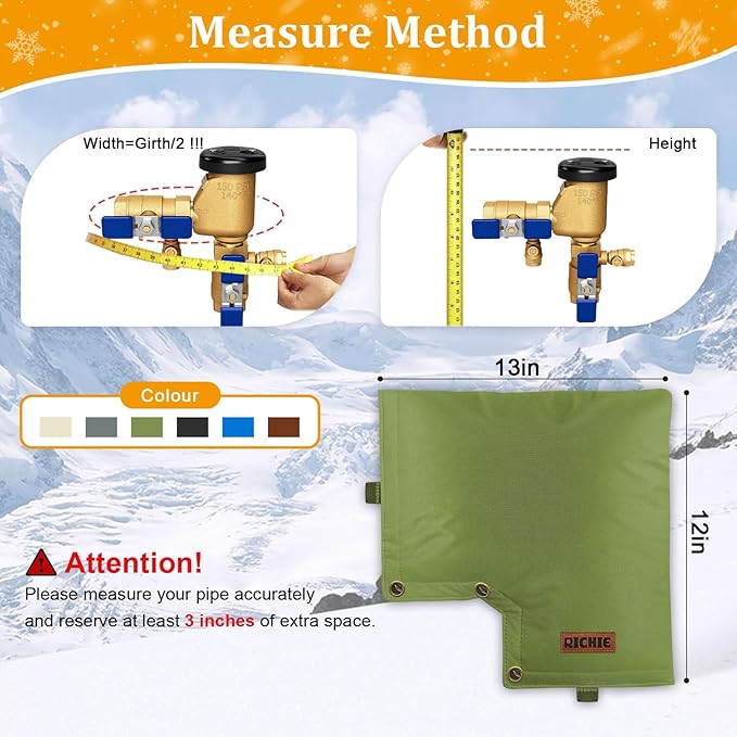 Backflow Preventer Insulated Cover (5°F) for Winter Freeze Protection, 13"W x 12"H Thickened Pressure Vacuum Breaker & Well Pump Cover, Outdoor Waterproof Insulation Pouch for Sprinkler Valve, Green