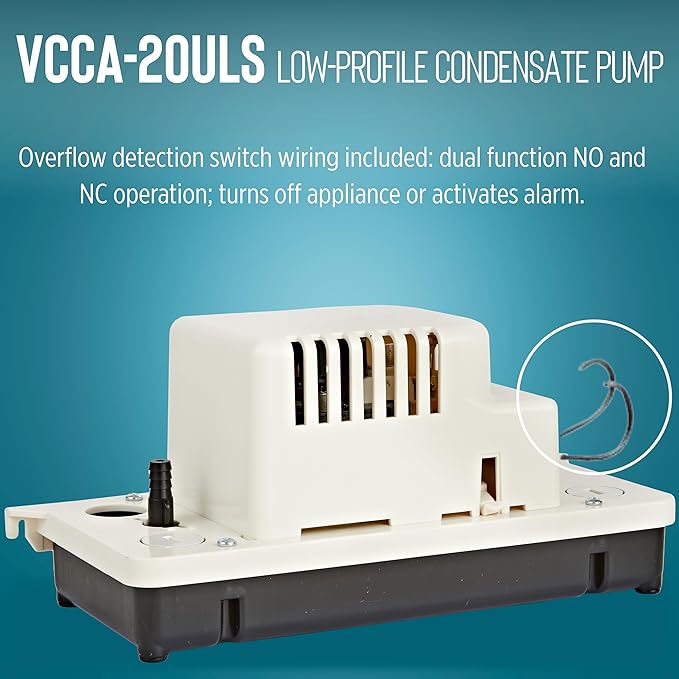 Little Giant VCCA-20ULS 115-Volt, 60 Hz, 1/30 HP, 80 GPH Low-Profile Automatic Condensate Removal Pump with Safety Switch, White/Black, 554201101