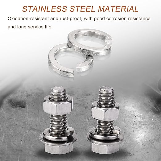 uxcell 60 Pcs Spring Lock Washer, M10 Split Lock Washer Assortment 316 Stainless Steel Lock Washers for Screws Bolts Nuts, Silver