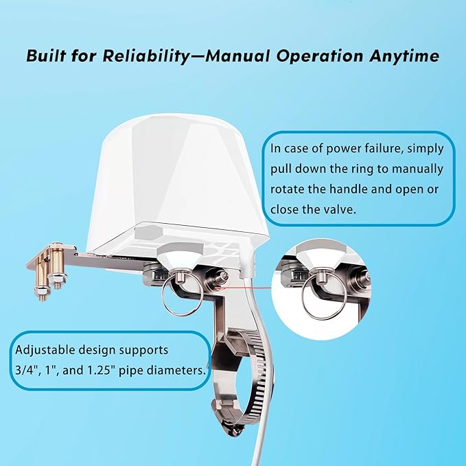 Water Leak Detector with Automatic Shutoff, Plug-in Power Control, Includes Leak Sensor and Water Valve, Suitable for Various Pipe Sizes, Protect Your Home from Water Damage