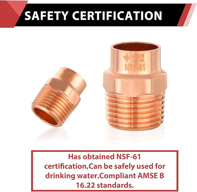 (Pack of 10) EFIELD 1/2-Inch Copper Male Adapter C x MIP, LF Copper Plumbing Fittings with Sweat Solder X MNPT Connection,(COPPER057)