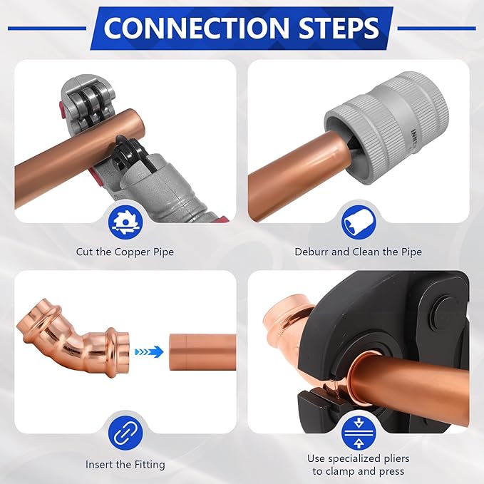 Copper Press Fittings 3/4 Inch 45-Degree Elbow, No-Lead Plumbing Pipe Connector | Compatible with Copper Pipes, Water Supply & Hydronic Heating Systems | Durable Press Fit Design, 10-Pack