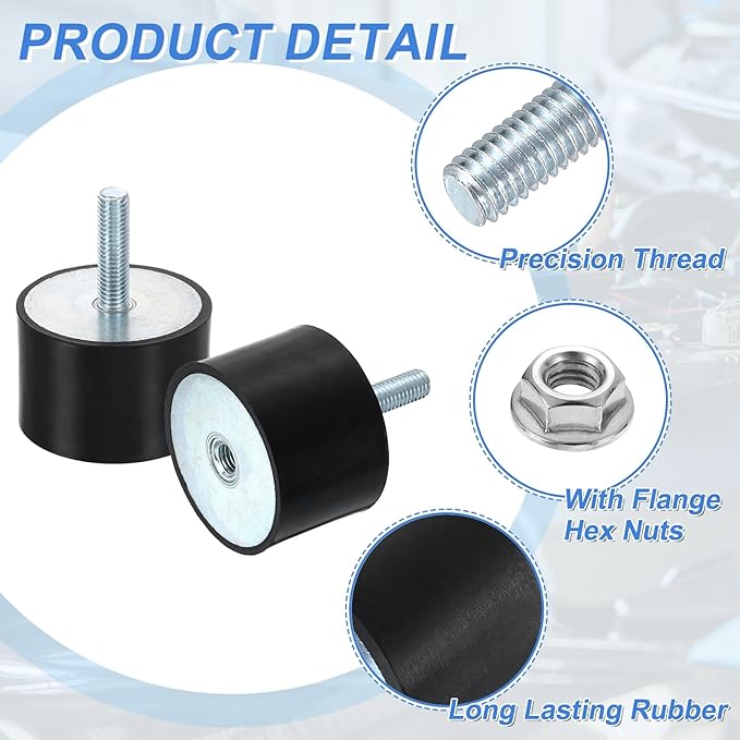 uxcell M10 Rubber Mounts, 1Pcs 60x40mm(DxH) Rubber Cylindrical Anti Vibration Isolator Shock Absorber with Lock Nut for Car Bobbin Generator Air Compressors