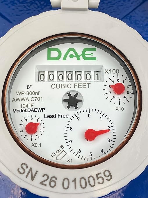 DAE WP-800nf 8" Lead Free Woltmann Helix Water Meter, Pulse Output, Cubic Feet