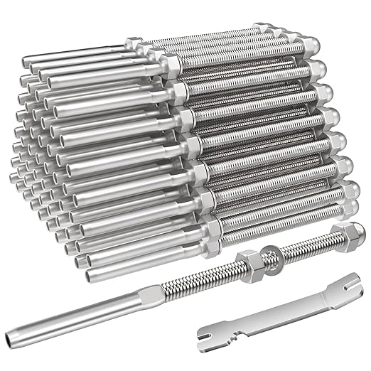 BLIKA 60 Pack 6" Long 1/8" Swage Threaded Stud Tension End Fitting Terminal for 1/8" Deck Cable Railing Hand Swage T316 Stainless Steel, 1/8" Swage Threaded Terminal for 4x4, 2x2 Wood Metal Post