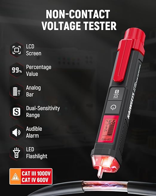 KAIWEETS Electrical Test Kit, Non-Contact Voltage Tester and GFCI Outlet Tester with LCD Display, Wiring Fault Checker, Outlet Tester Kit for Electrician, DIY, 2-Piece