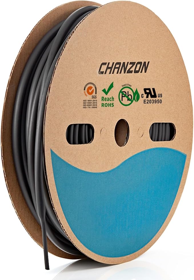 Chanzon 3:1 Ratio - 80ft Roll - Heat Shrink Tubing 3/16" (4.8mm) - Marine Grade Waterproof Adhesive Lined - (25M Total Length) Black Polyolefin Sleeving Wrap Shrinking 3 to 1 Ratio 1pcs