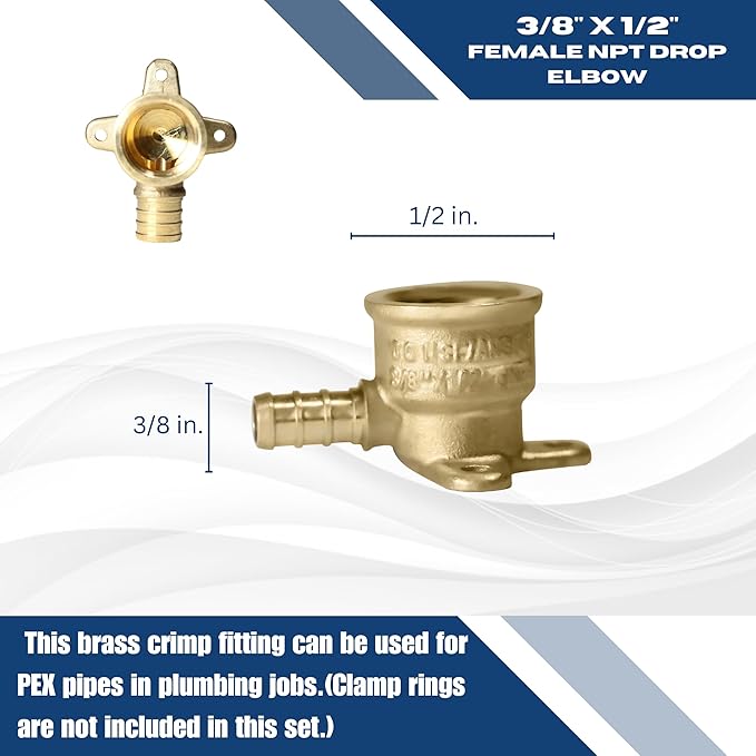XFITTING 3/8 Inch Pex x 1/2 Inch Female NPT Drop Ear Elbow, 25 Pieces