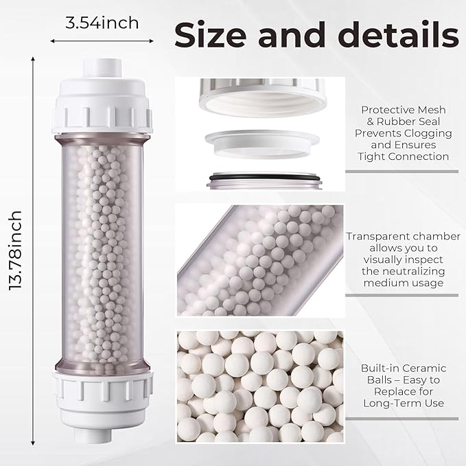 Lounsweer Condensate Neutralizer Kit with 925g Ceramic Balls, Transparent Tube with Complete Fittings, Wall-Mount Clamps, PVC Tubing & PTFE Tape, etc. for HVAC Furnace and Boiler, Replaceable Media