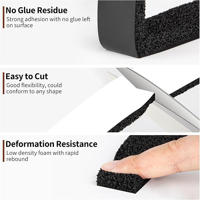 Yotache Maximum Compression Sponge 1" x1/2", Rubber Foam Strip Adhesive for Insulation, Weatherstrip, Gap Blocker, Anti-Vibration, Anti-Collision, 6.5 Feet Long 2Pcs