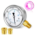 MEANLIN MEASURE 0~300Psi Stainless Steel 1/4" NPT 2.5" FACE DIAL Liquid Filled Pressure Gauge WOG Water Oil Air Lower Mount, with 1/2" NPT and 3/8" NPT Hex Bushing
